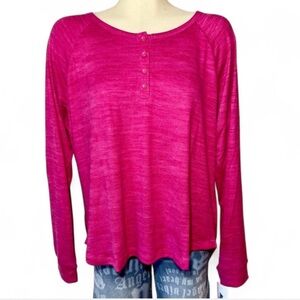 NWT Muk Luks Fuchsia Long Sleeve Henley Top Relaxed Fit